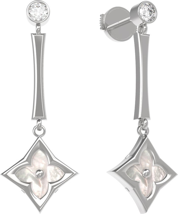 Серьги из белого золота c фианитом и перламутром