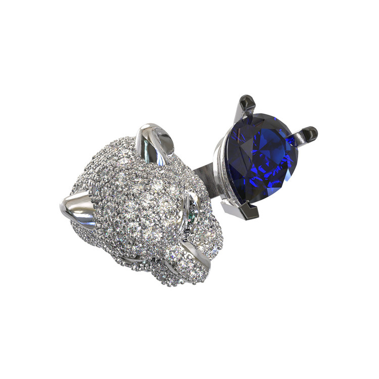 Кольцо из белого золота c бриллиантами, сапфиром и изумрудом