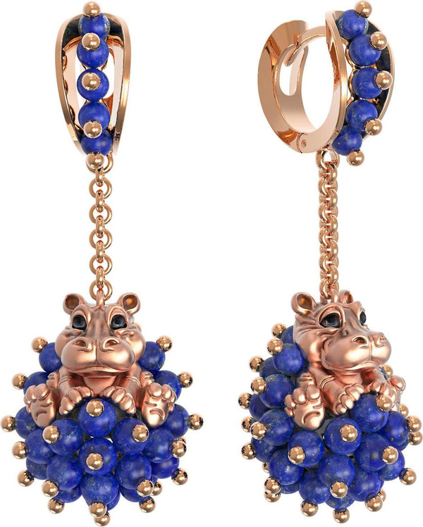 Серьги из золота c эмалью и лазуритом