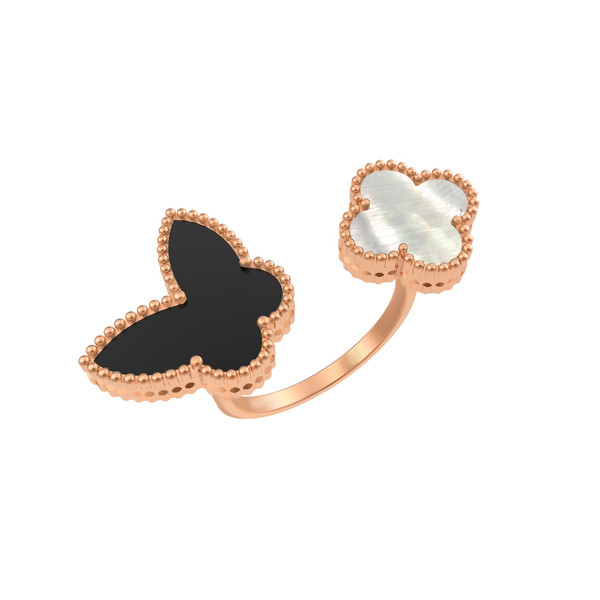 Кольцо из золота c ониксом и перламутром