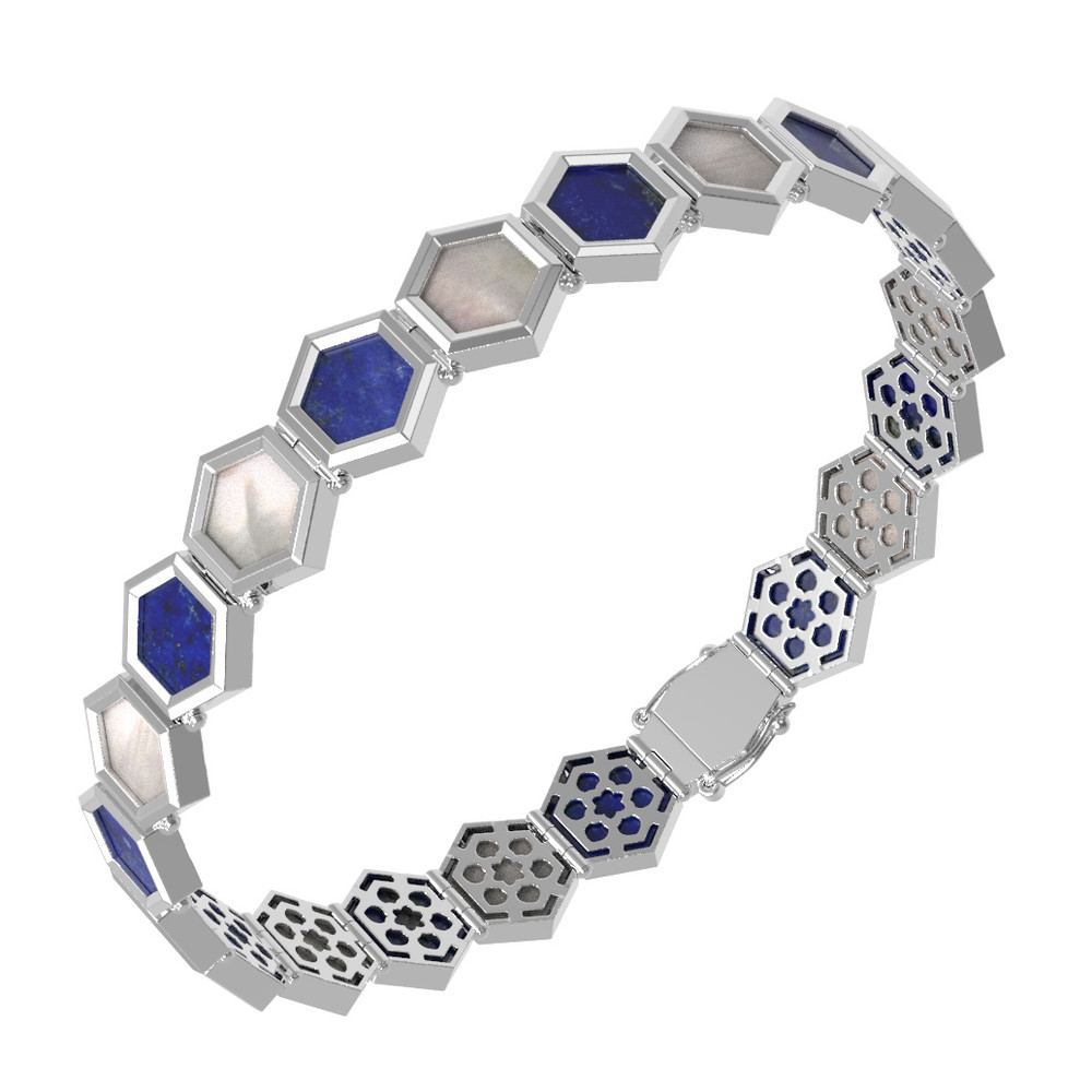 Браслет из белого золота c лазуритом и перламутром