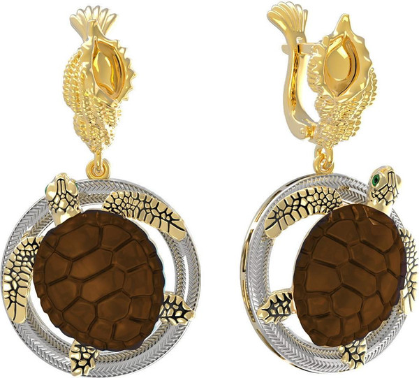 Серьги из лимонного золота c эмалью и железным деревом