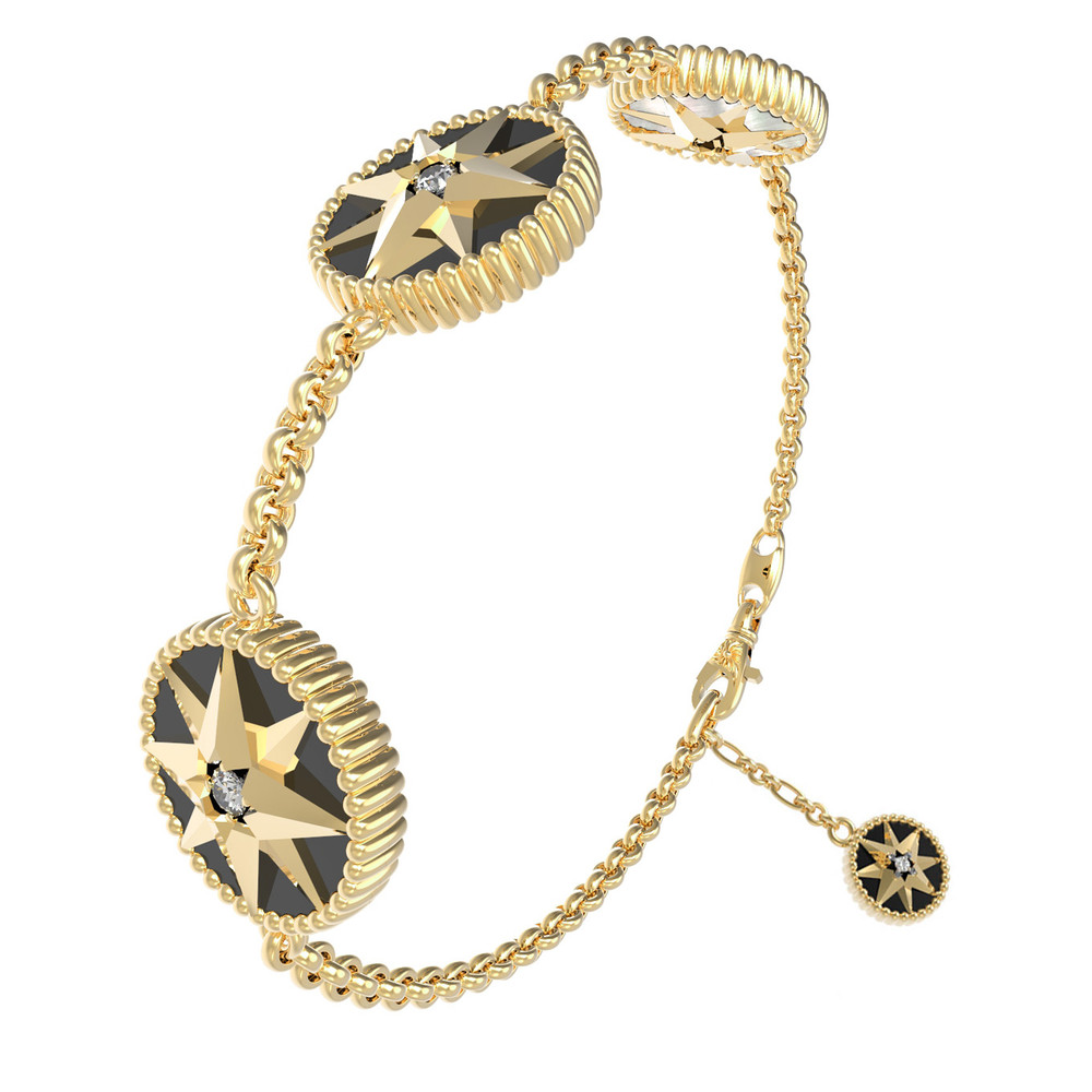 Браслет из лимонного золота c фианитом, ониксом и перламутром