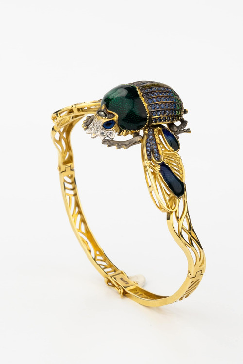 Браслет из лимонного золота c эмалью, фианитом, турмалином и эмалью