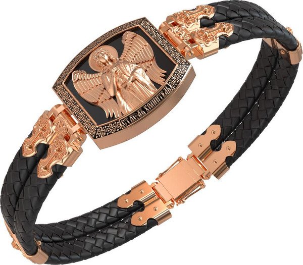 Браслет из золота c эмалью, шнурком и ониксом