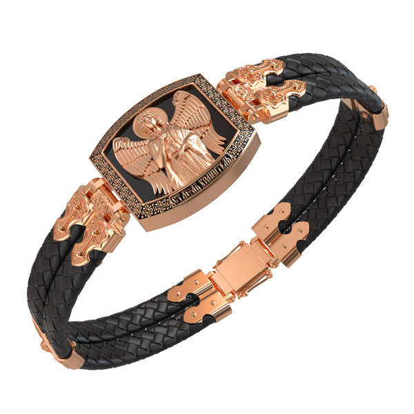 Браслет из золота c эмалью, шнурком и ониксом