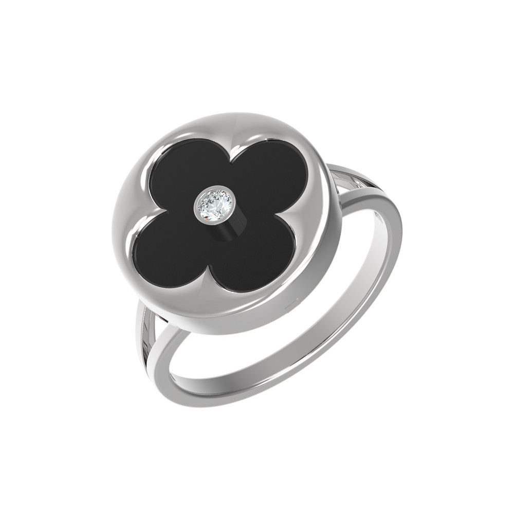 Кольцо из белого золота c бриллиантами и ониксом