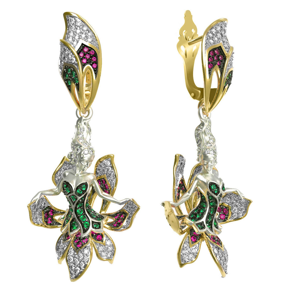 Серьги из лимонного золота c фианитом