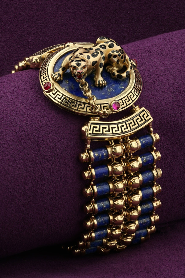 Браслет из лимонного золота c эмалью, рубином и лазуритом