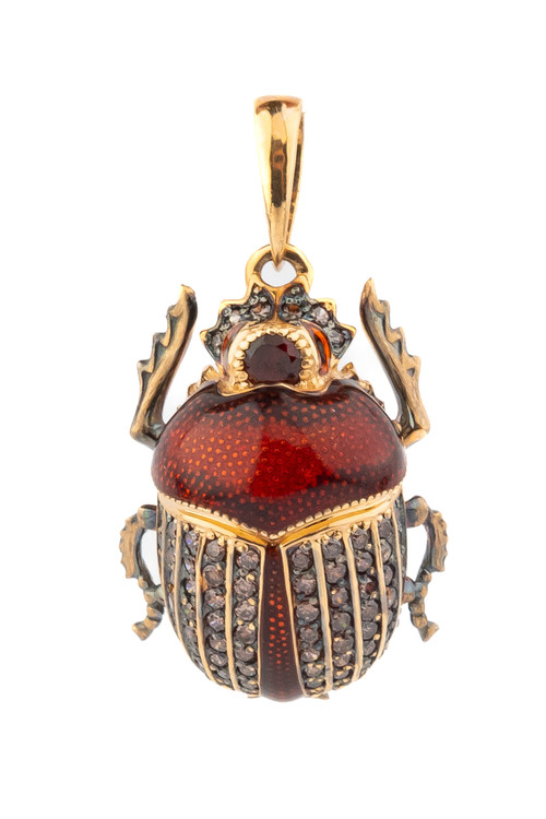 Подвеска из золота c эмалью, фианитом и гранатом
