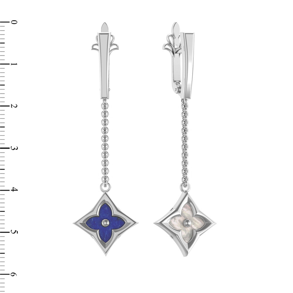 Серьги из белого золота c лазуритом и перламутром