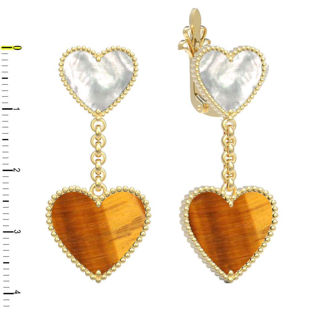 Серьги из лимонного золота c тигровым глазом и перламутром