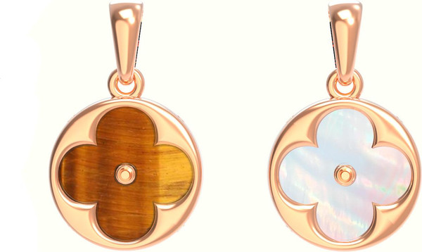 Подвеска из золота c тигровым глазом и перламутром