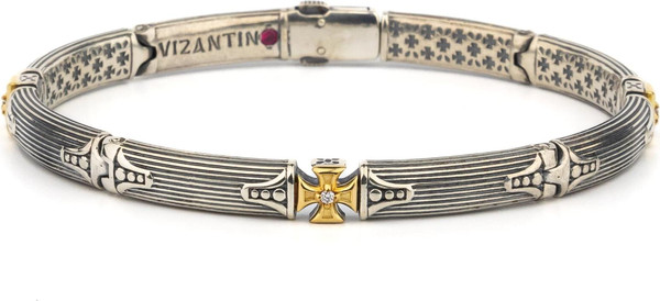 Браслет из серебра и золота c бриллиантами и рубином