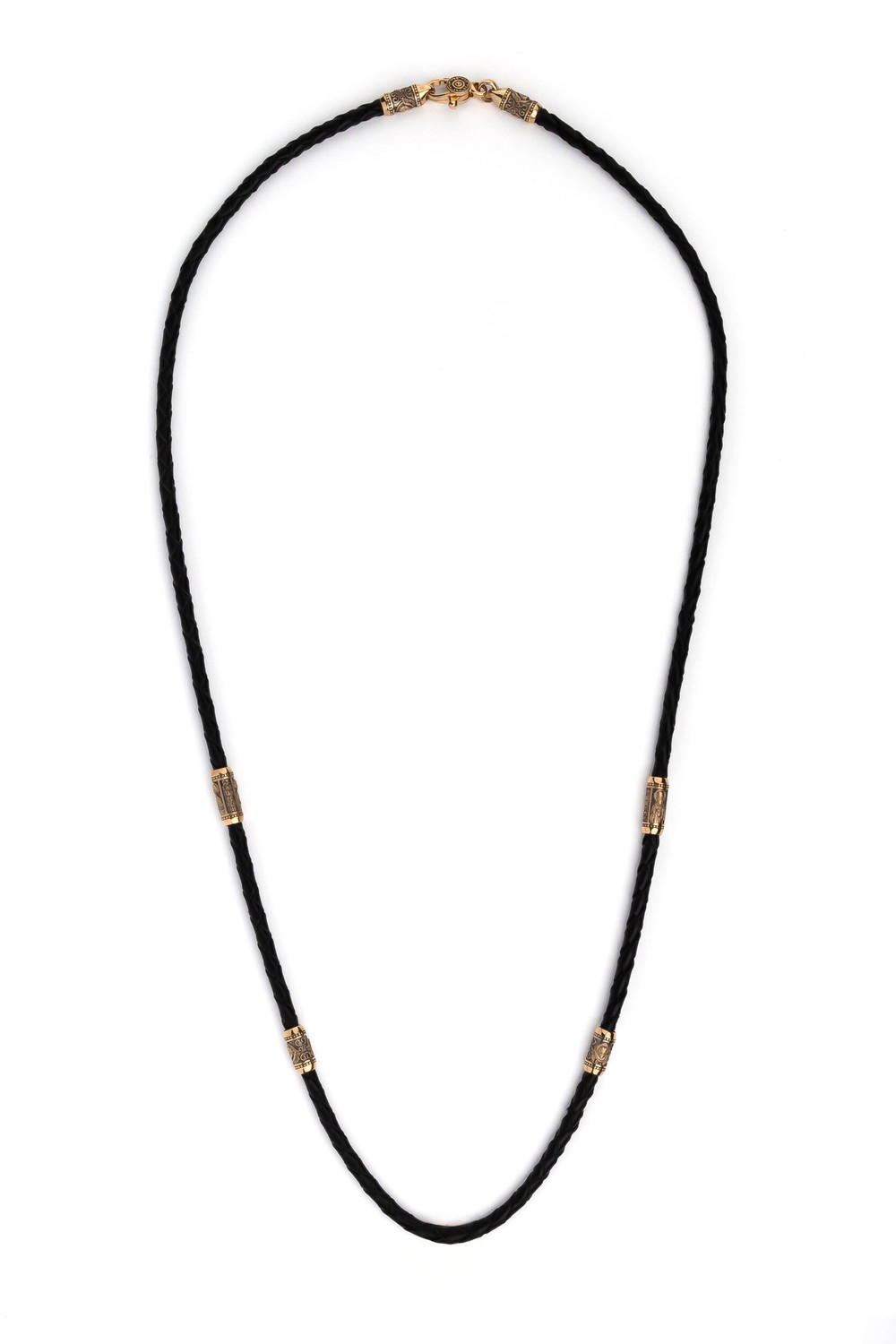 Гайтан из золота c кожаным шнурком