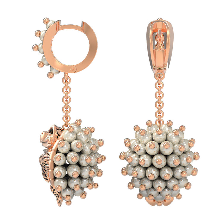 Серьги из золота c эмалью и жемчугом