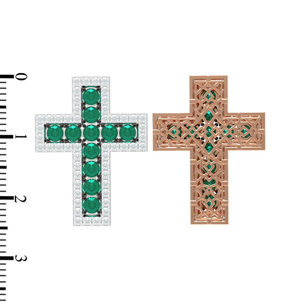 Крест из золота c бриллиантами и изумрудом