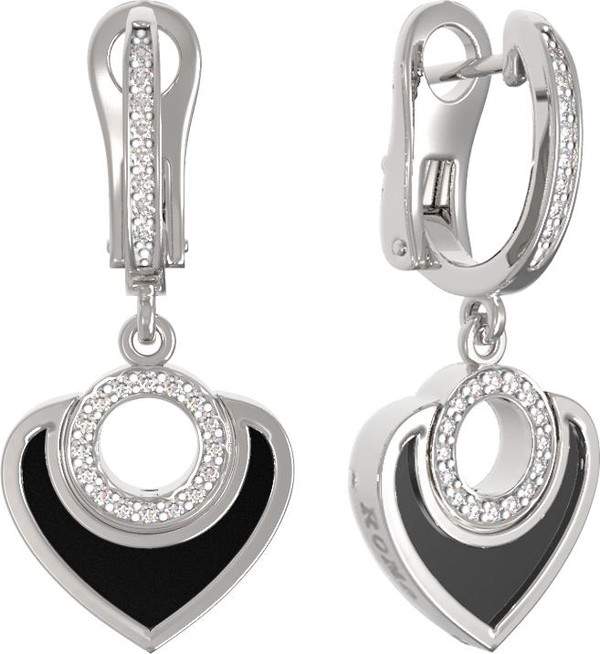 Серьги из белого золота c бриллиантами и ониксом