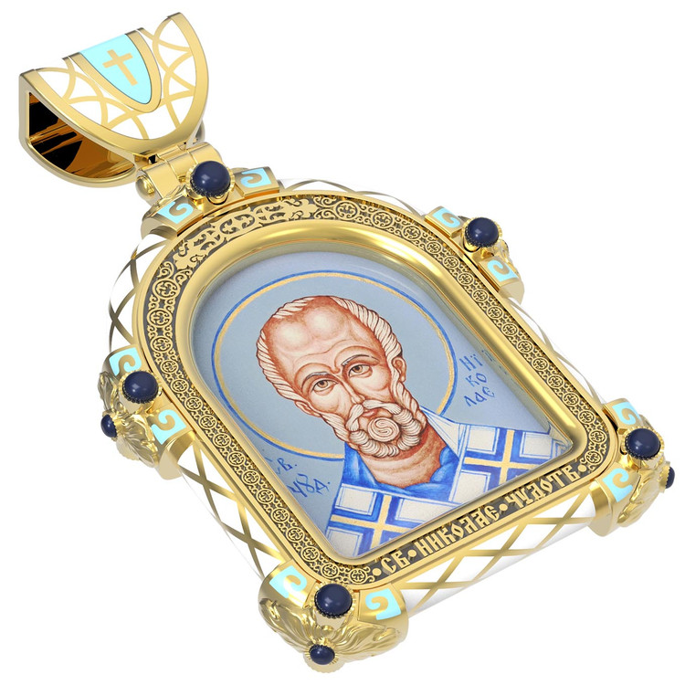 Образок из лимонного золота c эмалью, иконописью и темперой