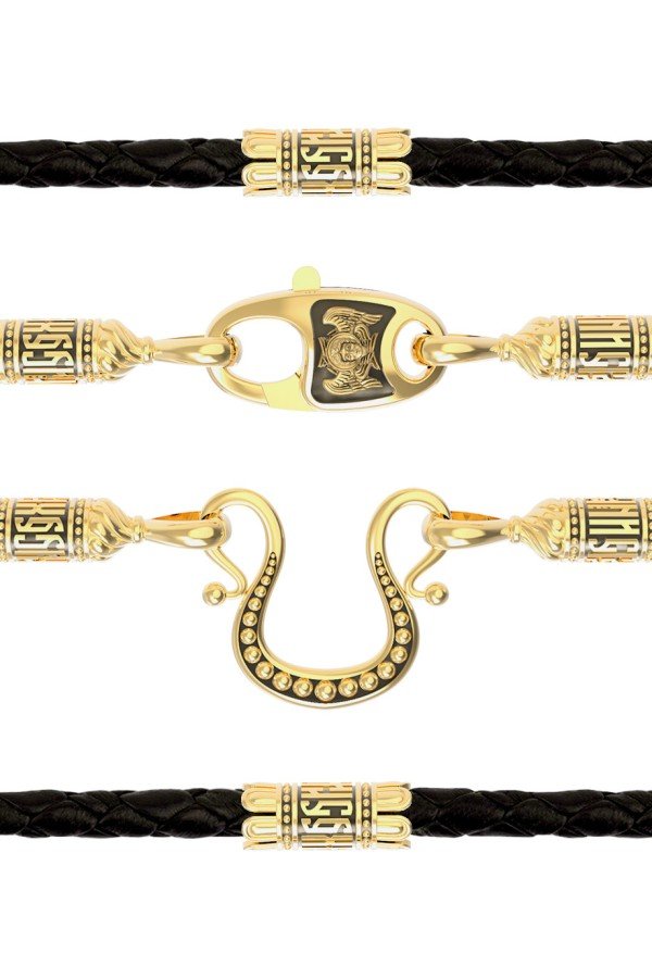 Гайтан из лимонного золота c кожаным шнурком