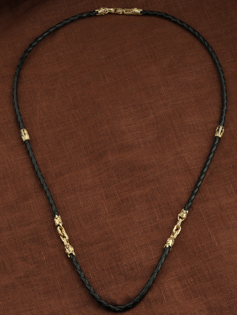 Гайтан из лимонного золота c кожаным шнурком