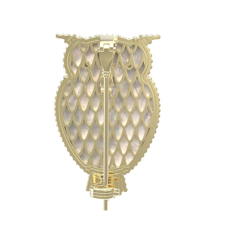 Брошь из лимонного золота c эмалью, ониксом и перламутром