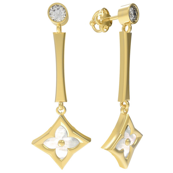 Серьги из лимонного золота c фианитом и перламутром