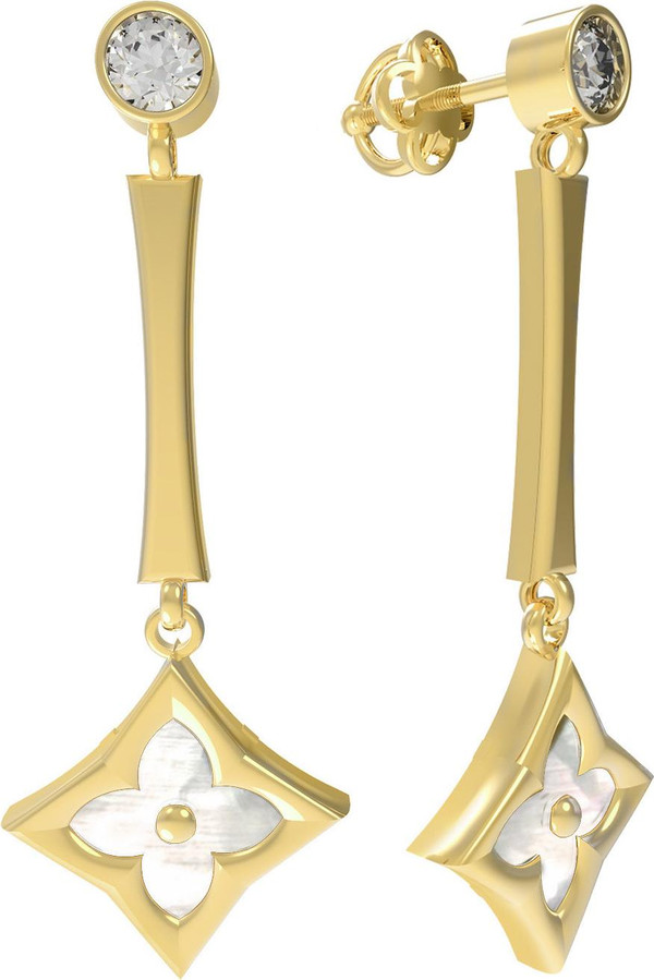 Серьги из лимонного золота c фианитом и перламутром