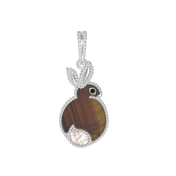 Подвеска из белого золота c эмалью, тигровым глазом и перламутром