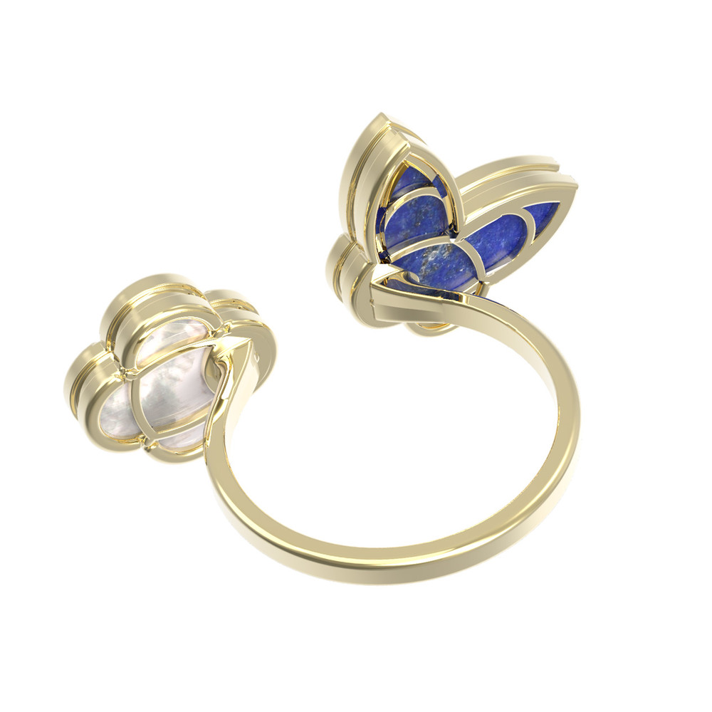 Кольцо из лимонного золота c лазуритом и перламутром