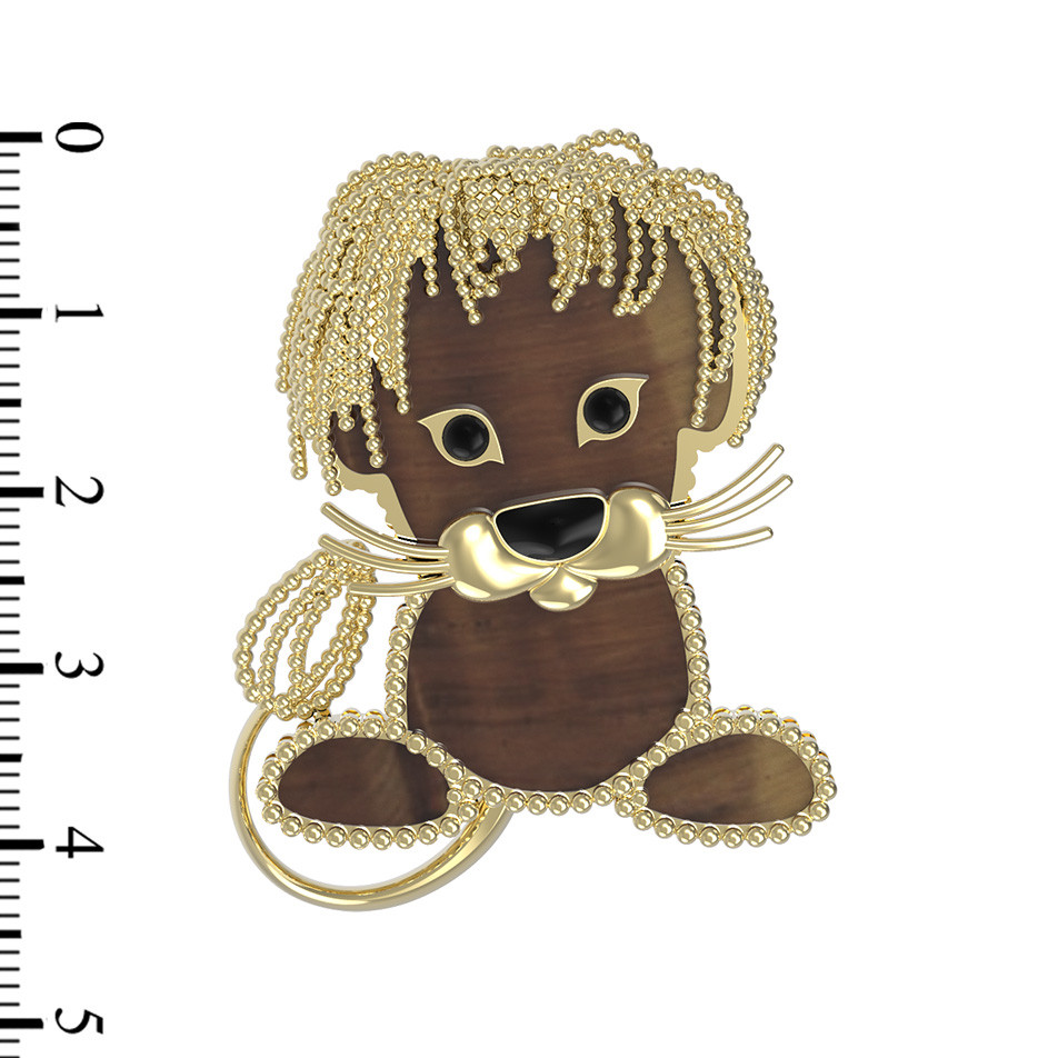 Брошь из лимонного золота c эмалью и тигровым глазом