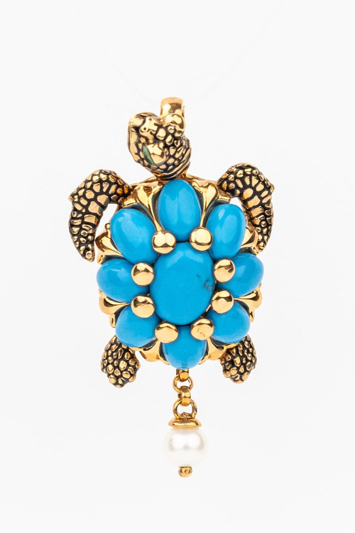 Подвеска из золота c эмалью, жемчугом и бирюзой