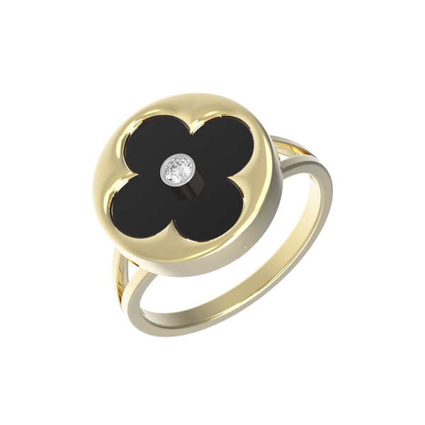 Кольцо из лимонного золота c бриллиантами и ониксом