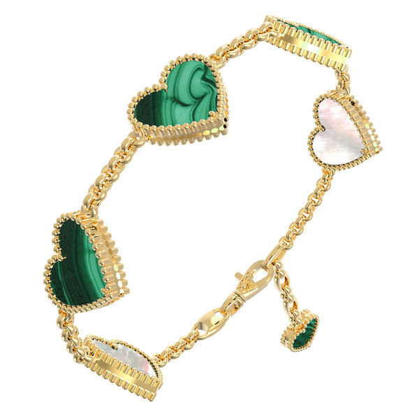 Браслет из лимонного золота c малахитом и перламутром