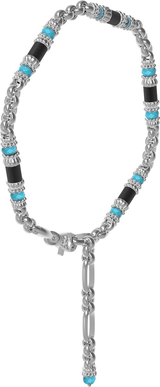 Браслет из белого золота c бирюзой и ониксом