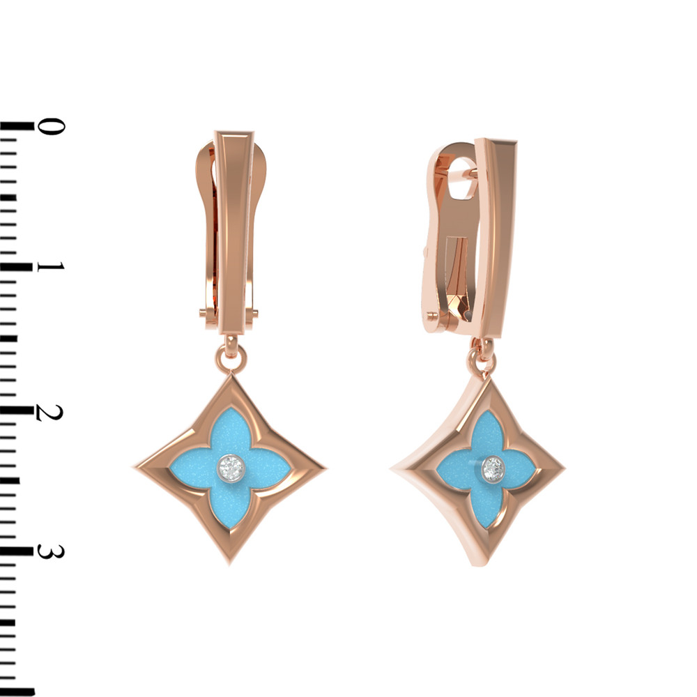 Серьги из золота c бриллиантами и бирюзой