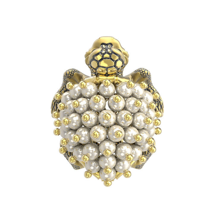 Кольцо из лимонного золота c эмалью и жемчугом