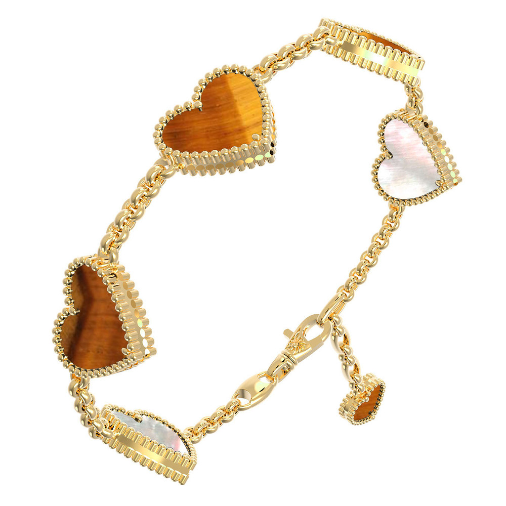 Браслет из лимонного золота c тигровым глазом и перламутром