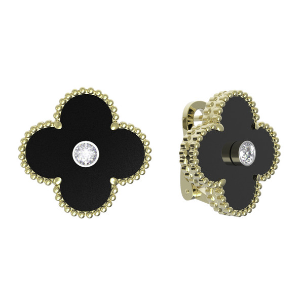 Серьги из лимонного золота c бриллиантами и ониксом