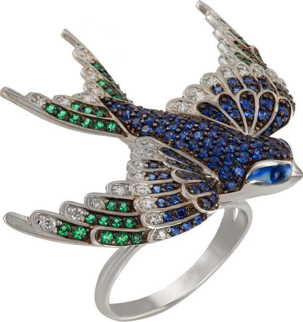 Кольцо из белого золота c эмалью и фианитом