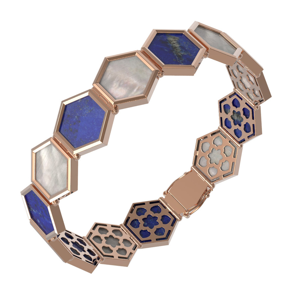 Браслет из золота c лазуритом и перламутром