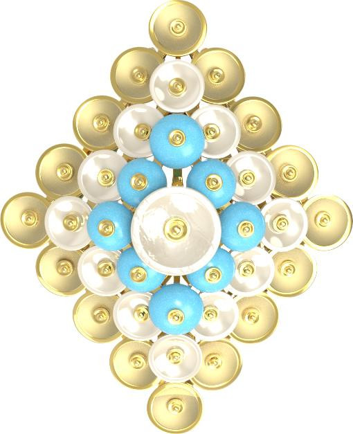 Подвеска из лимонного золота c бирюзой и перламутром