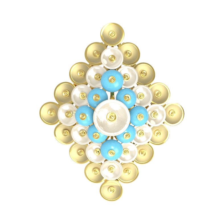 Подвеска из лимонного золота c бирюзой и перламутром