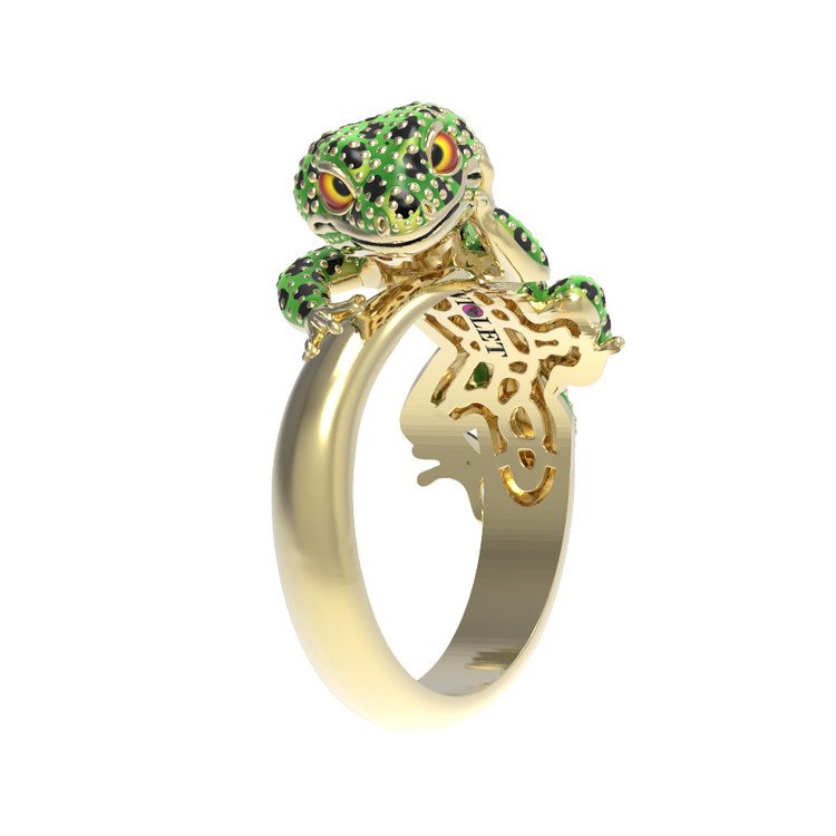 Кольцо из лимонного золота c эмалью и рубином