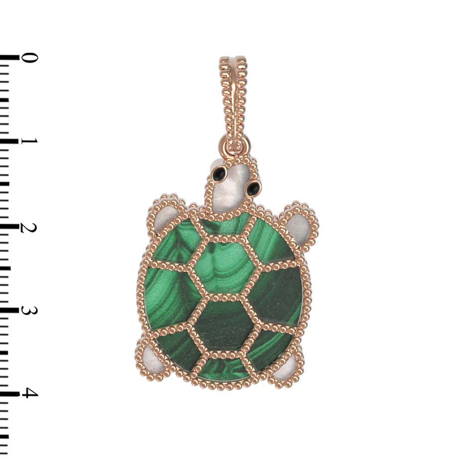 Подвеска из золота c эмалью, малахитом и перламутром