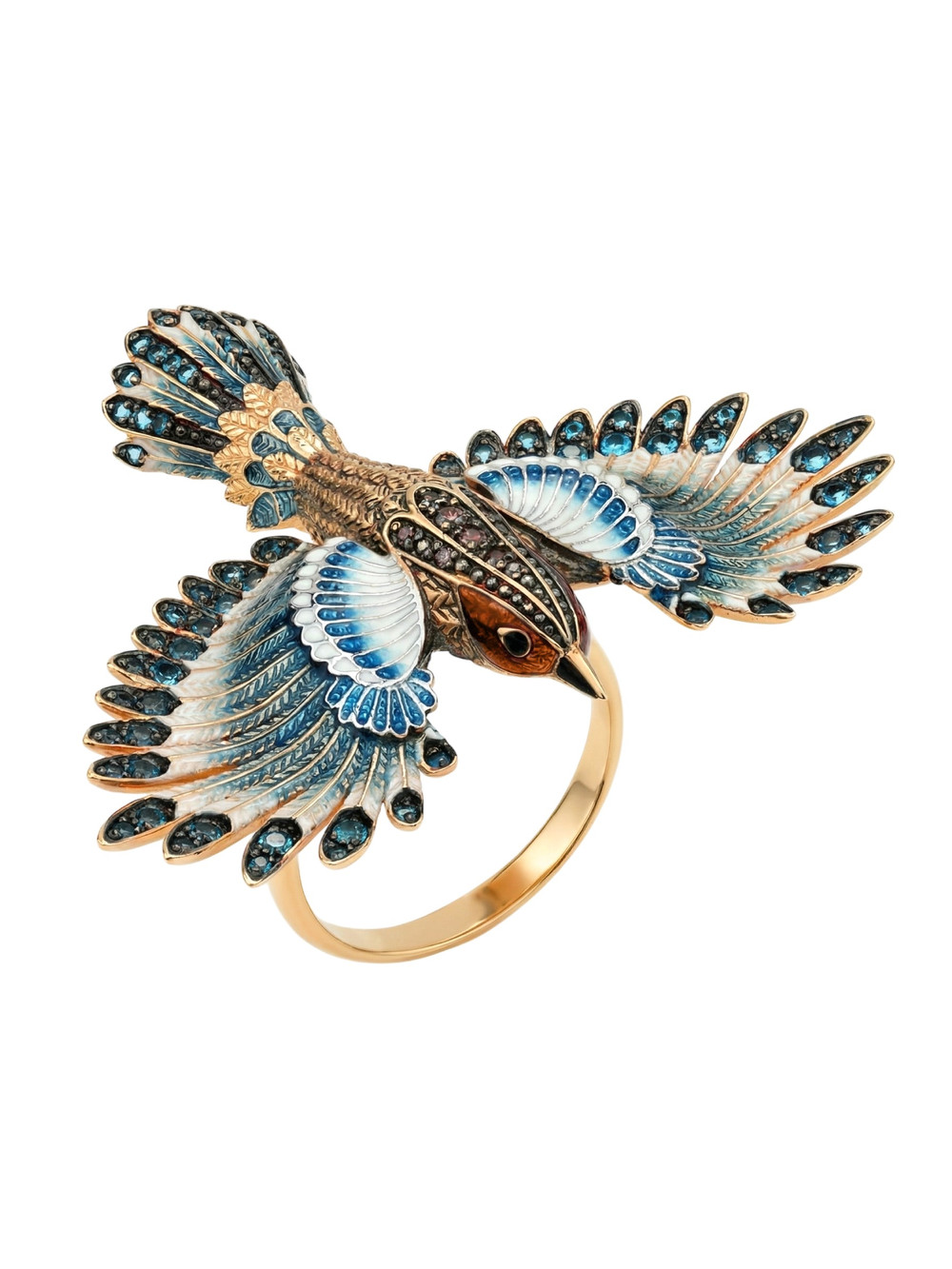 Кольцо из золота c эмалью и фианитом