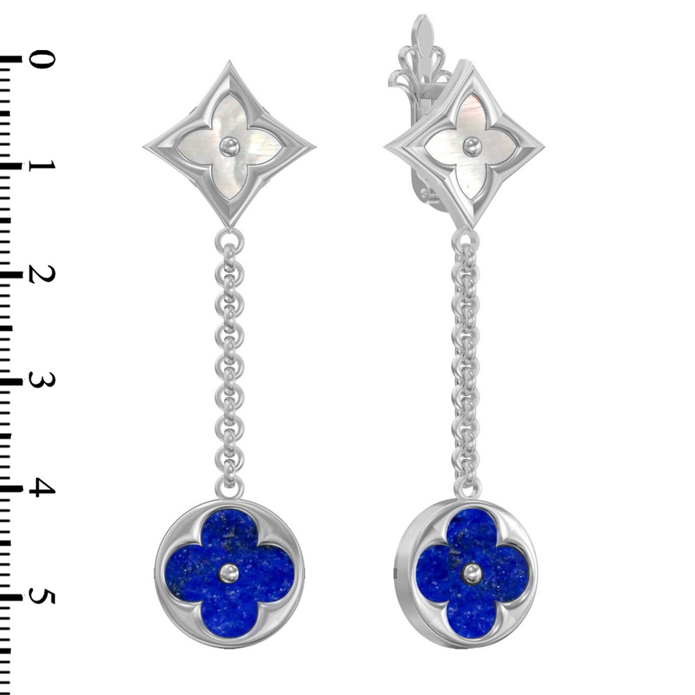 Серьги из белого золота c лазуритом и перламутром