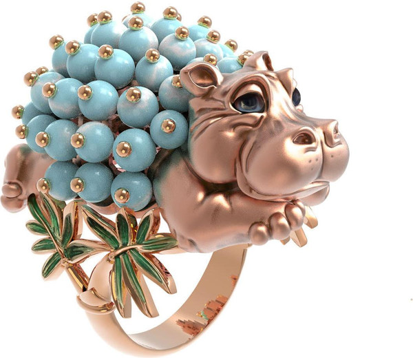 Кольцо из золота c эмалью и бирюзой