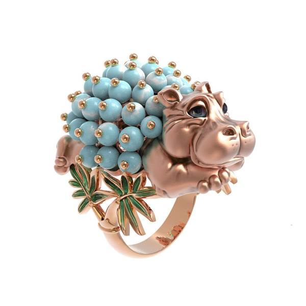 Кольцо из золота c эмалью и бирюзой