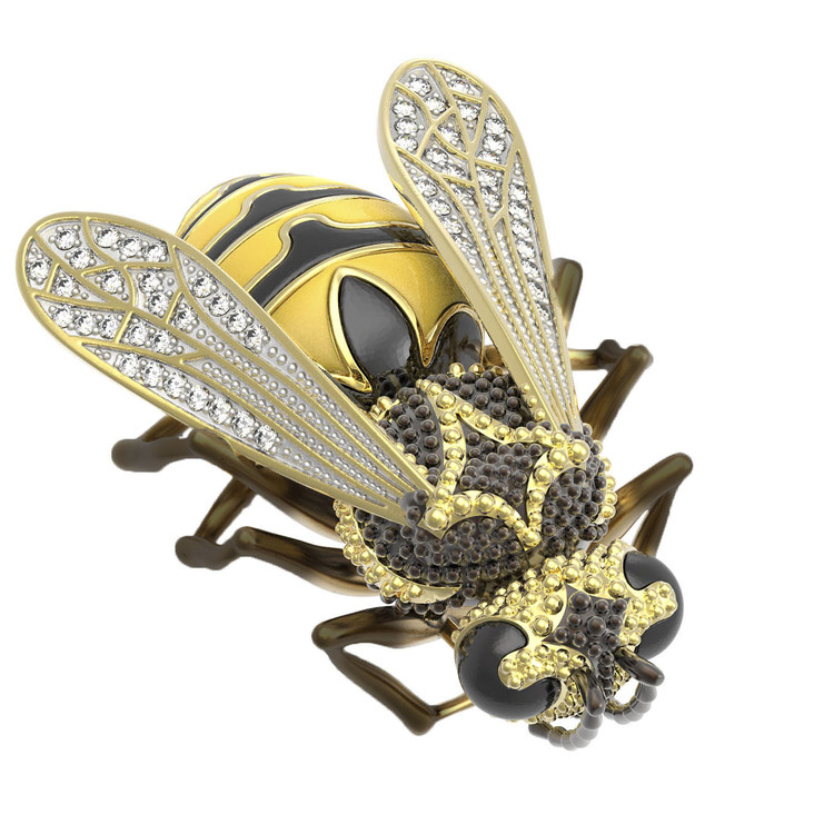 Брошь из лимонного золота c эмалью и фианитом